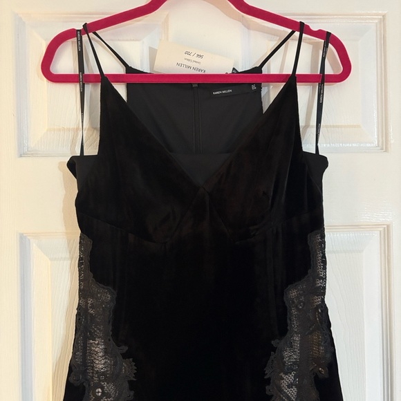 Karen Millen Black Velvet slip dress with lace accent - Picture 5 of 14